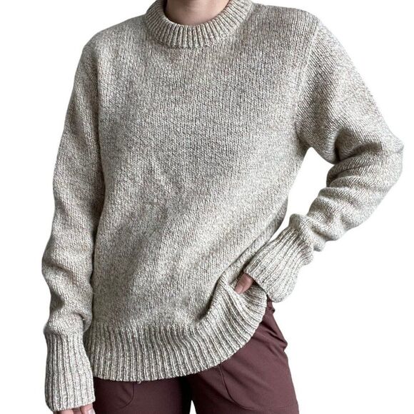 Vintage 1970s Woolrich Womens Tan Marled Wool Crewneck Preppy Sweater Sz L - Picture 7 of 8